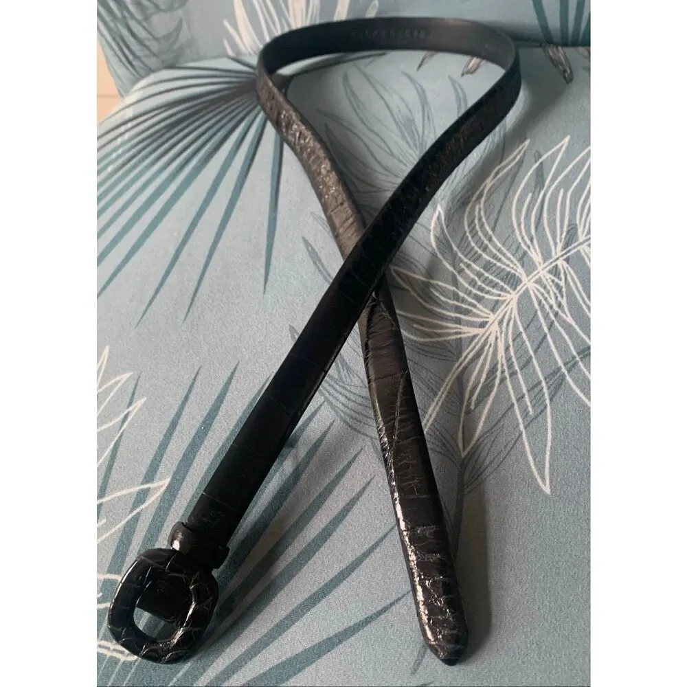 RALPH LAUREN COLLECTION Italy  Black ALLIGATOR SKINNY Leather Belt sz L